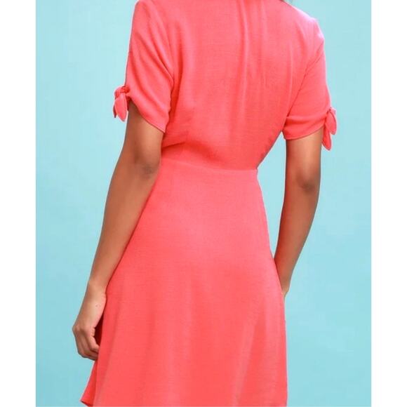 NWT LULUS Coral Pink My philosophy wrap dress size small - Picture 4 of 9